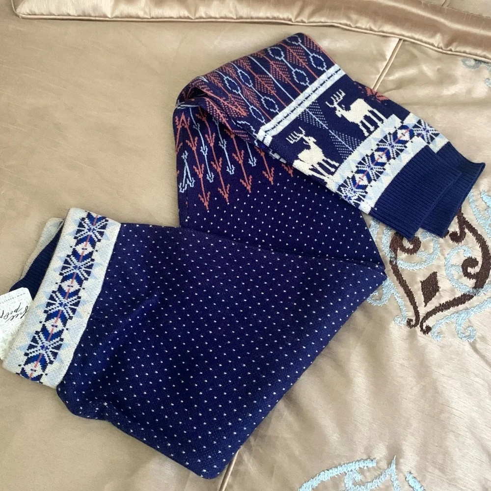 NWT Free People Ski Cozy Blue Patterned Thick Leggings
